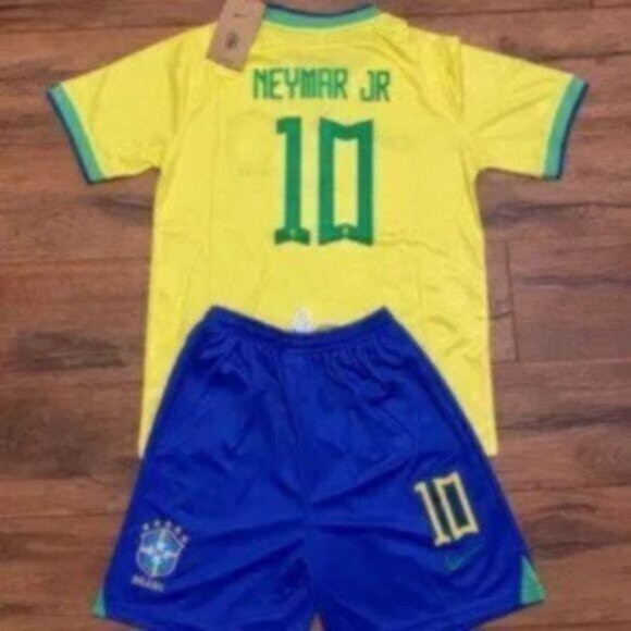 NEW Brazil Neymar Jr #10 HOME KIDS Soccer Jersey KIT - Picture 3 of 5